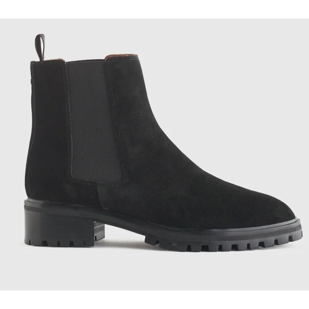 Quince Suede Chelsea Boot Black Size 8 Women's 1.5" Heel Rubber Sole NWT